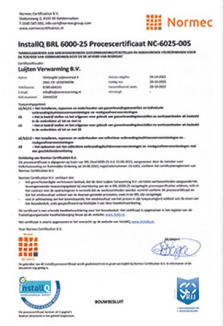 InstallQ BRL 6000-25 procescertificaat NC-6025-005